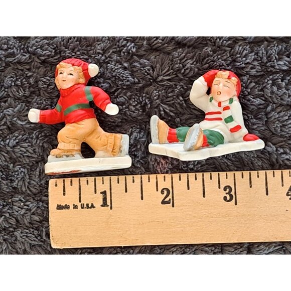 Vintage Lefton Holiday Child Figurines Boy Ice Skater Girl Falling Village - Picture 9 of 9